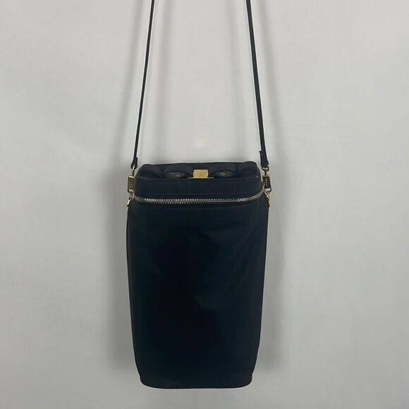 Salvatore Ferragamo Black Grosgrain Vintage Top Zip Wine Holder Bag
